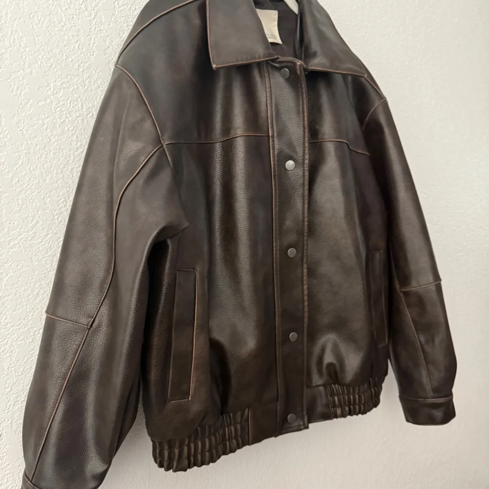 Pilcro Dark Brown Leather Bomber Jacket - Picture 9 of 15